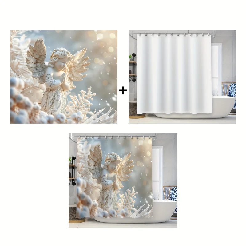 Sparkling Angel waterproof shower curtain set with 12 hooks-fashionable bathroom decor, machine washable polyester, 179.83cmx7