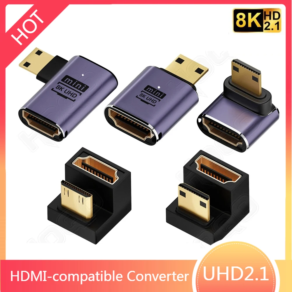 Adapter kompatybilny z HDMI 90 270 stopni kątowy konwerter męski na żeński Złącze 8K HD Przedłużacz kompatybilny z Mini / Micro HDMI