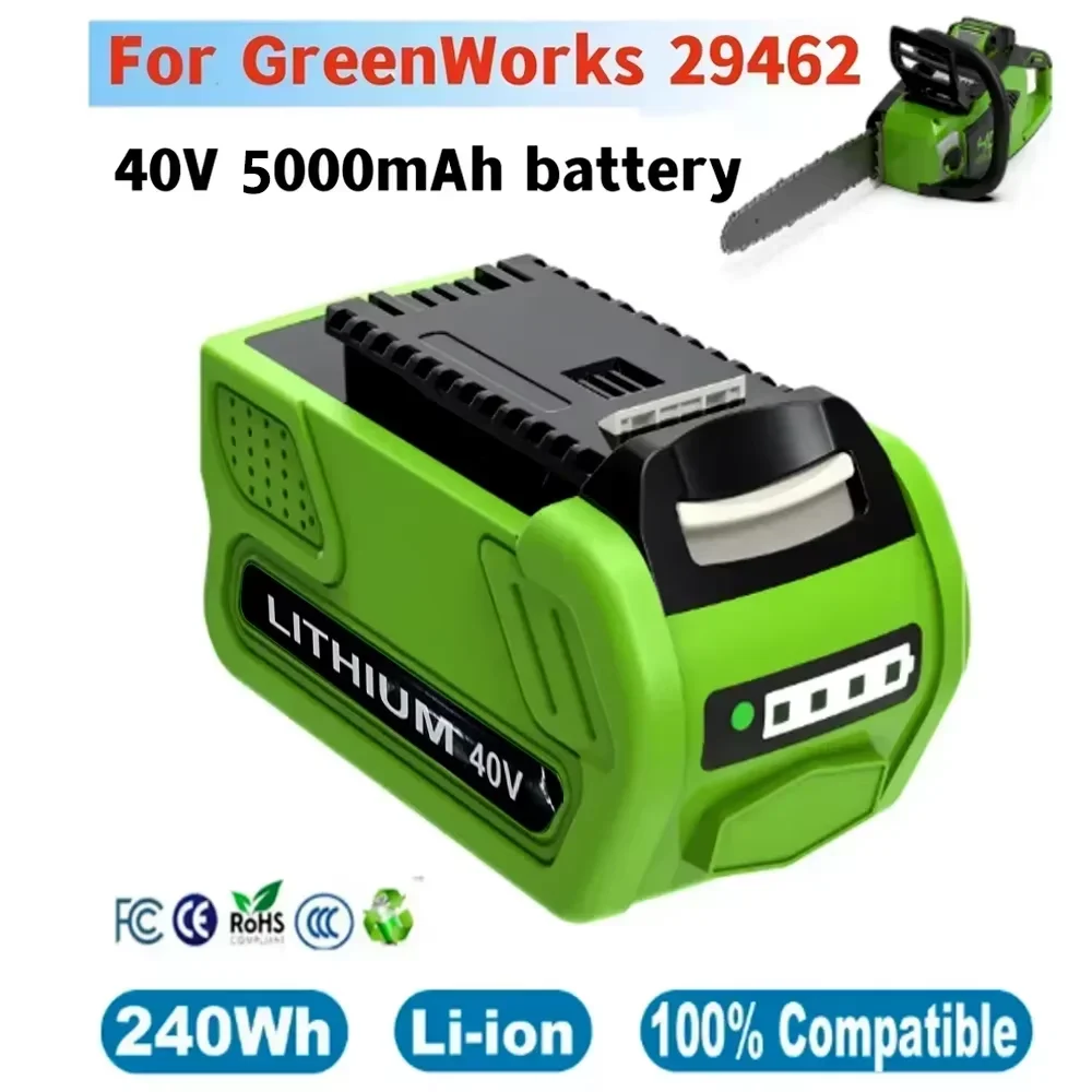 

For 40V GreenWorks Li-ion Rechargeable Battery 5000mAh for GreenWorks 29462 29472 29282 G-MAX GMAX Lawn Mower Power Tool Battery
