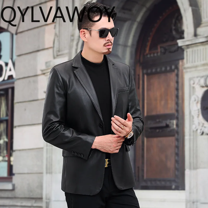 QYLVAWOY 봄 가을 진짜 양피 가죽 자켓 남자 정품 가죽 코트 남성 정장 비즈니스 캐주얼 남성 의류 가죽자켓
