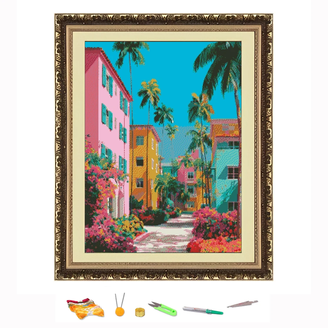 Bordado de punto de cruz, camino de árbol de coco, dibujo de hilo, Kit de costura DIY, decorar impreso en Canva 11CT