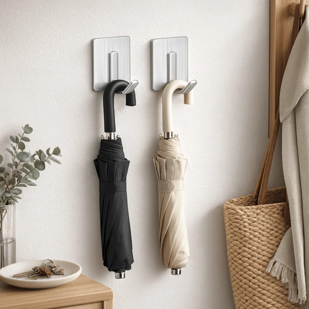 

6pcs/set Durable No Drill Stainless Steel Hooks Waterproof Wall Mounted Wall Hook Space Saving Heavy Duty Key Holder Bathroom