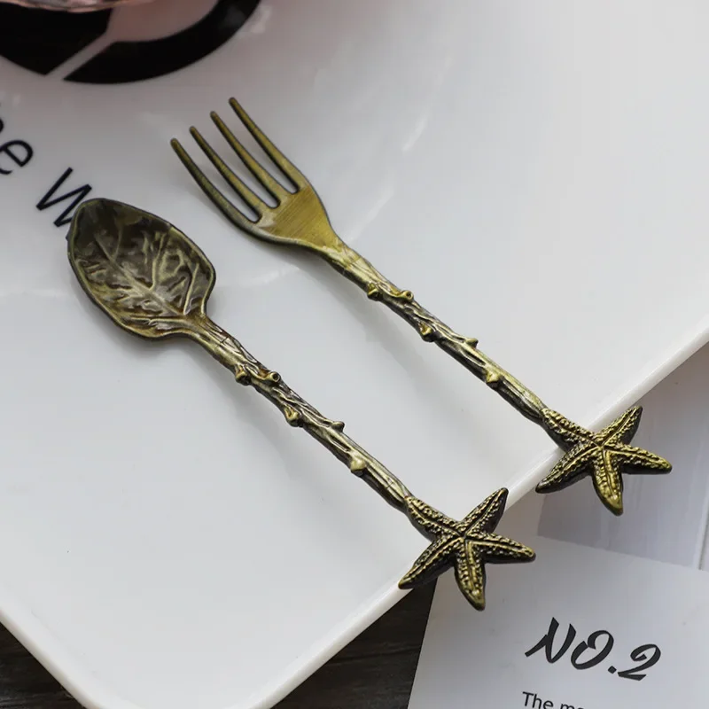 New Vintage Forest Style Coffee Dessert Dragonfly Branch Spoon Gift Craft Ice Cream Fork Spoon Set