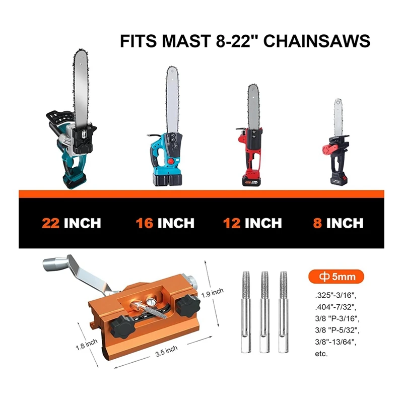 Afilador de motosierra rápido, Kit de plantilla de afilado, manivela portátil, herramienta afiladora de motosierra, piedras de afilar duraderas de 3 piezas