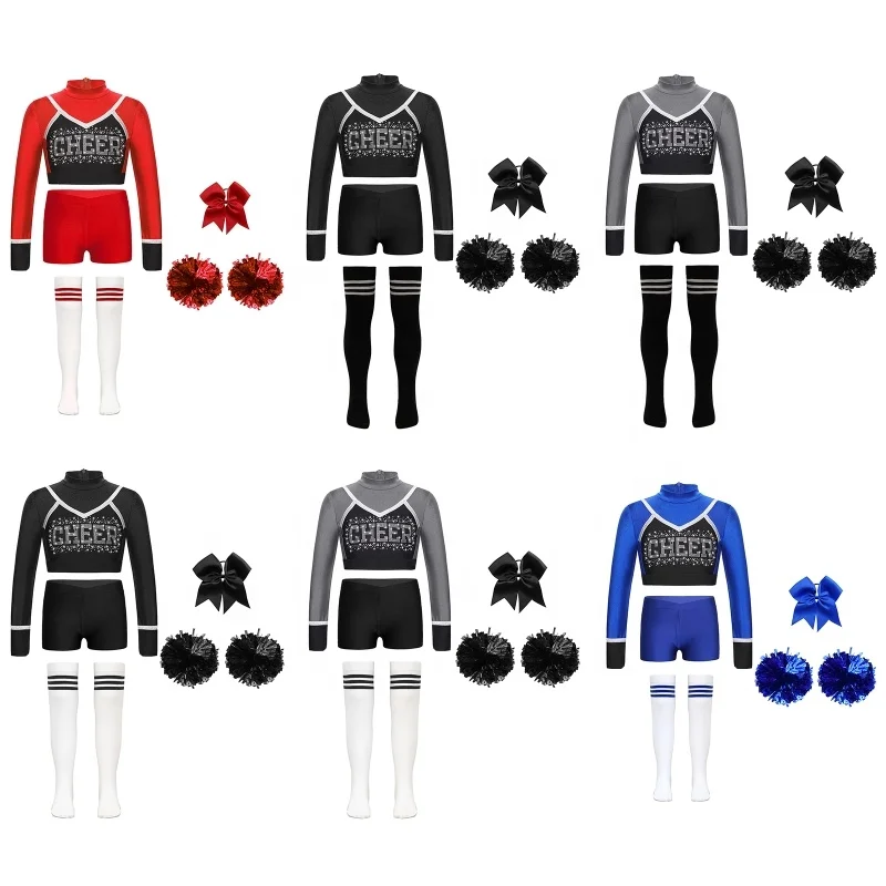 6～16歳向けカスタムチアリーディングユニフォーム、子供用パフォーマンスウェア、女の子用卸売高級長袖ユーススクールチアリーディングユニフォーム
