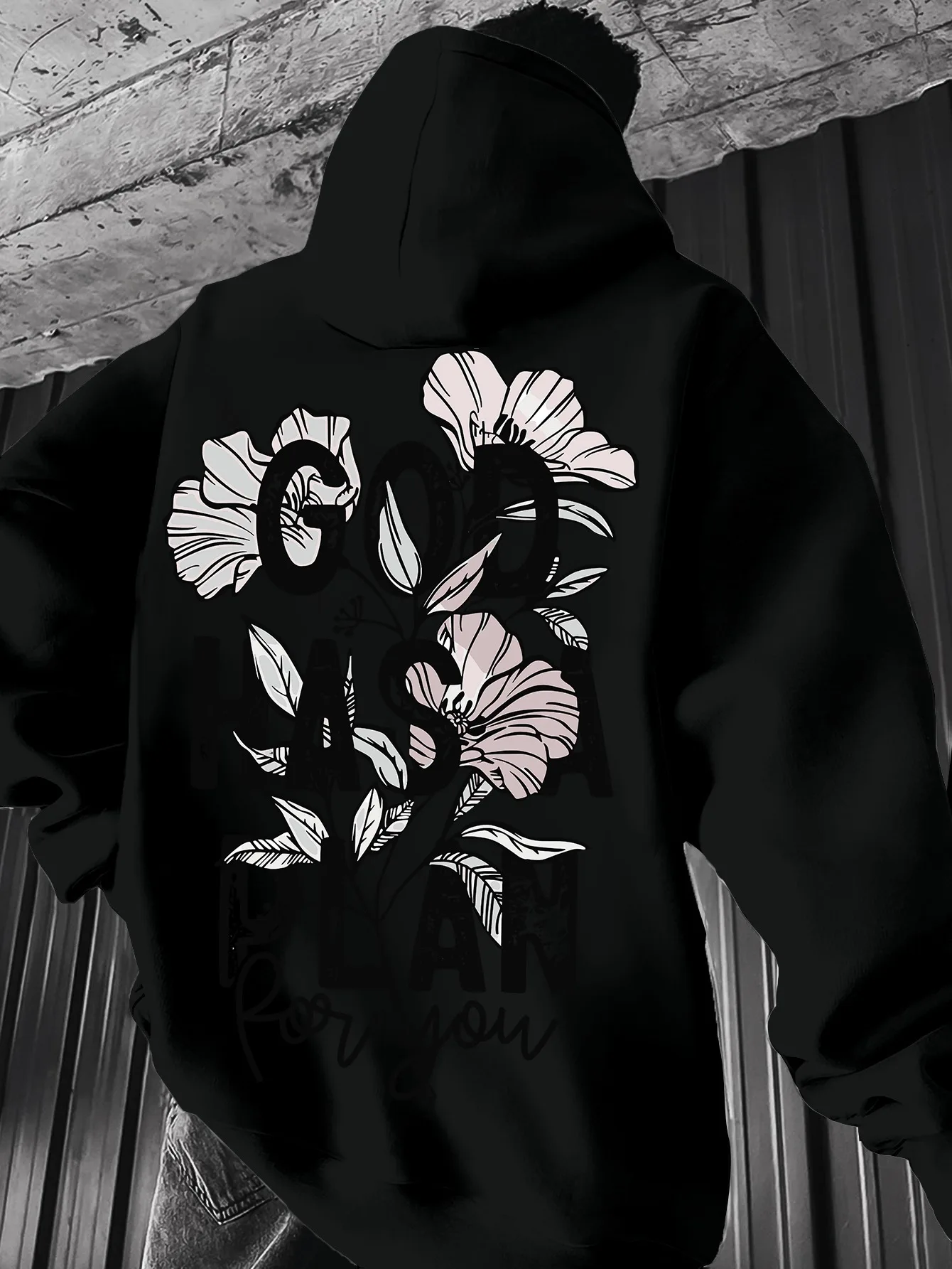 Herren-Hoodie „Gott hat einen Plan für dich“ Blumendruck Kapuzenpullover Lässiger Langarm Loser Pullover Hoodie Streetwear – Detail 16