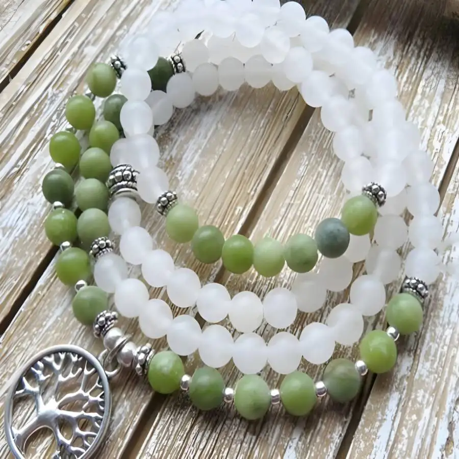 

6mm White Crystal Bracelet 108 Beads Tree Of Life Pendant Nirvana Natural stone Chakra Chaplet Prayer Men's Zen Stone elastic