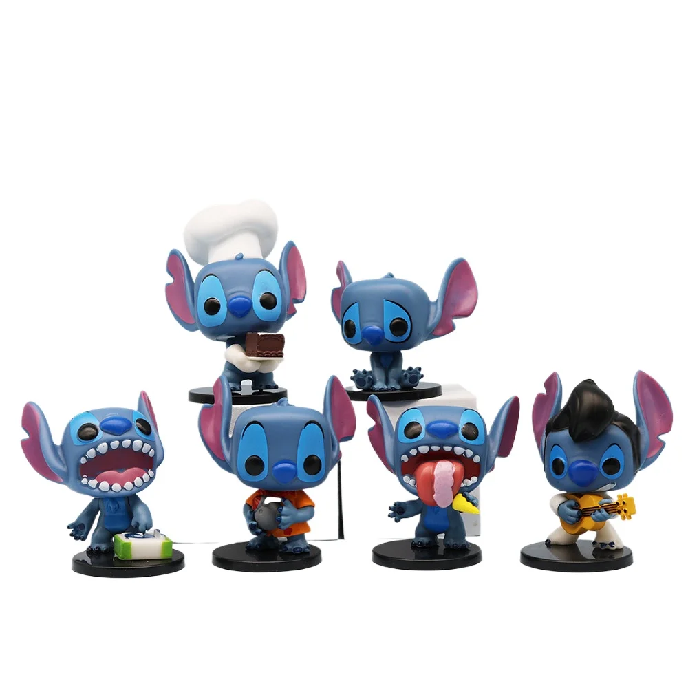 

[Funny] 6pcs/lot Cartoon Anime Disney Lilo & Stitch Stitch Action figure statue collection model home decoration toys kids gift