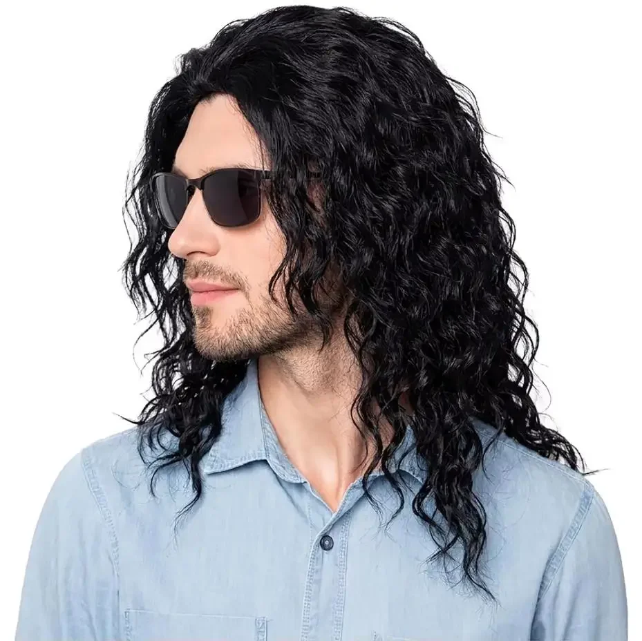 Anime Michael Jackson Cosplay Michael Cosplay Black Wig Michael Role Play Medium Long Curly Black Hair Wig Halloween Cos Wigs