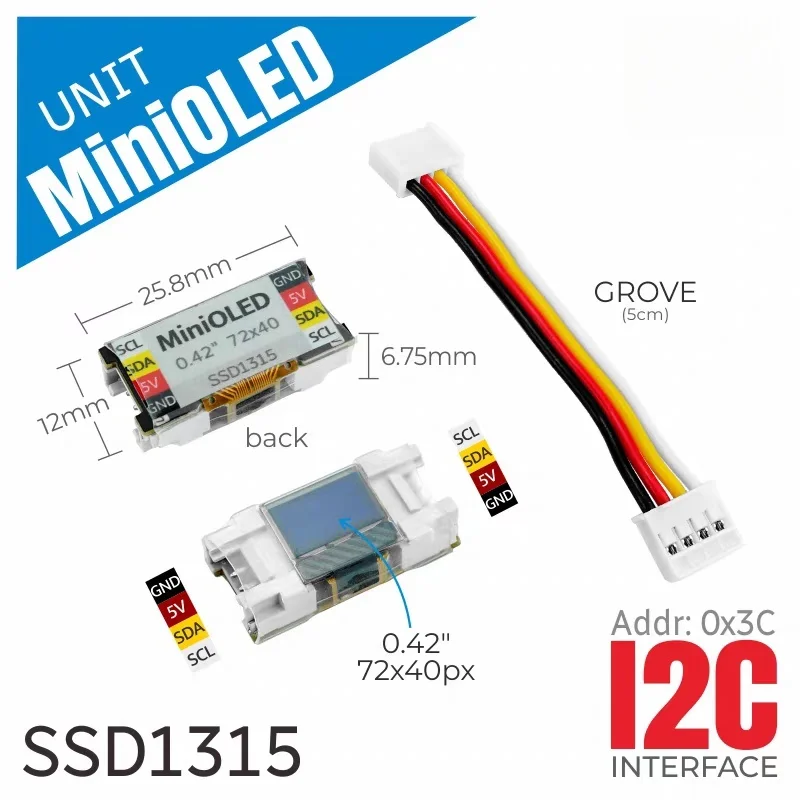 

Official M5Stack Unit MiniOLED Screen Expansion Module 0.42-inch Monochrome White Light SSD1315