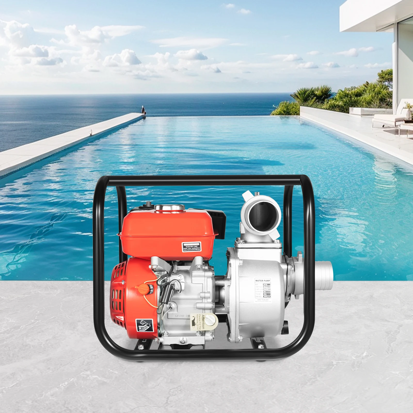 

4-тактный 7,5 л.с., 3-дюймовый газовый насос для перекачки мусора и воды с трубой 24,61 фута, одноцилиндровый горизонтальный воздушный охлаждение, 3600 об/мин