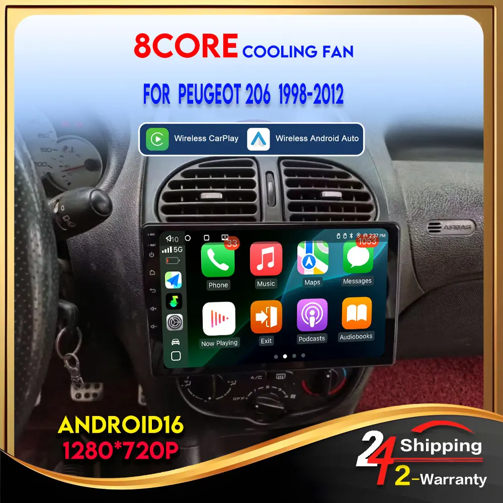 Carplay Android Auto Wireless For Peugeot 206 (Hatch/CC/SW) 1998-2012 Automotive 4G Car Radio Video Stereo Multimedia Autoradio