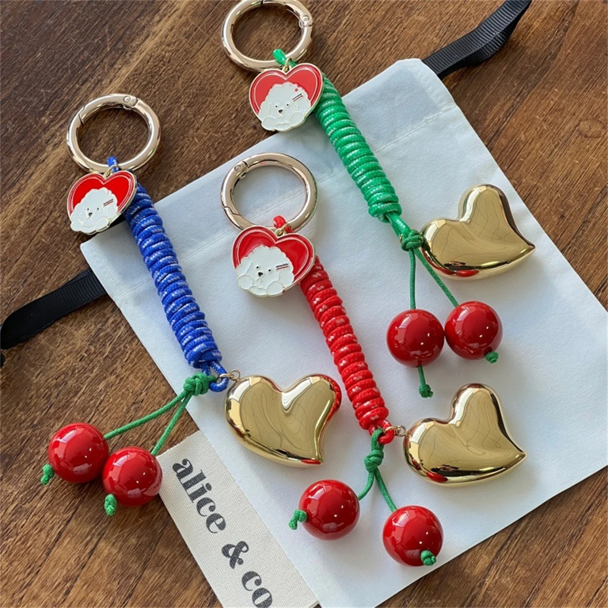 

Simple and fashionable bag accessories pendant jewelry love cherry colored rope women's gift decoration accessories