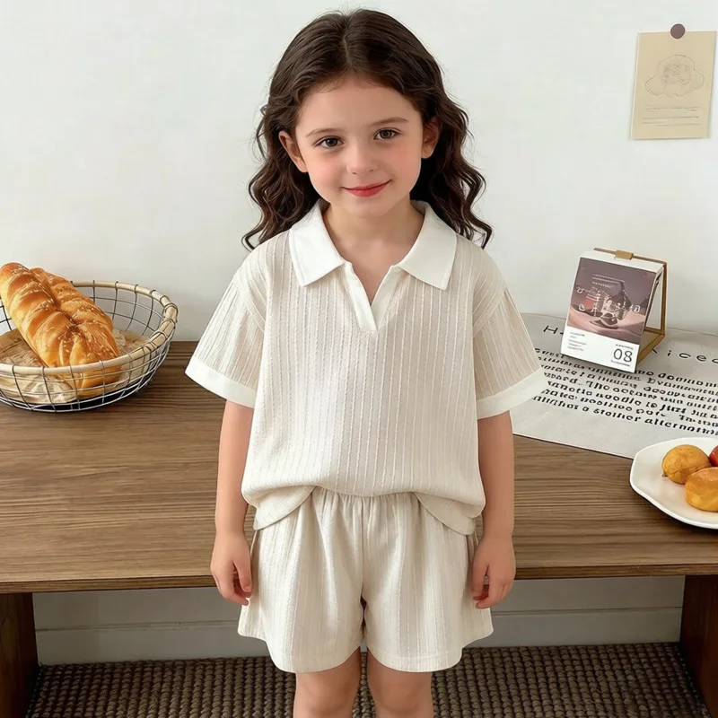 26 Spring Summer Boy Girl 2piece Set Polo Collar Shirt Children Kid Short Sleeve Shorts Pants Baby Casual Toddler Outfit Clothes