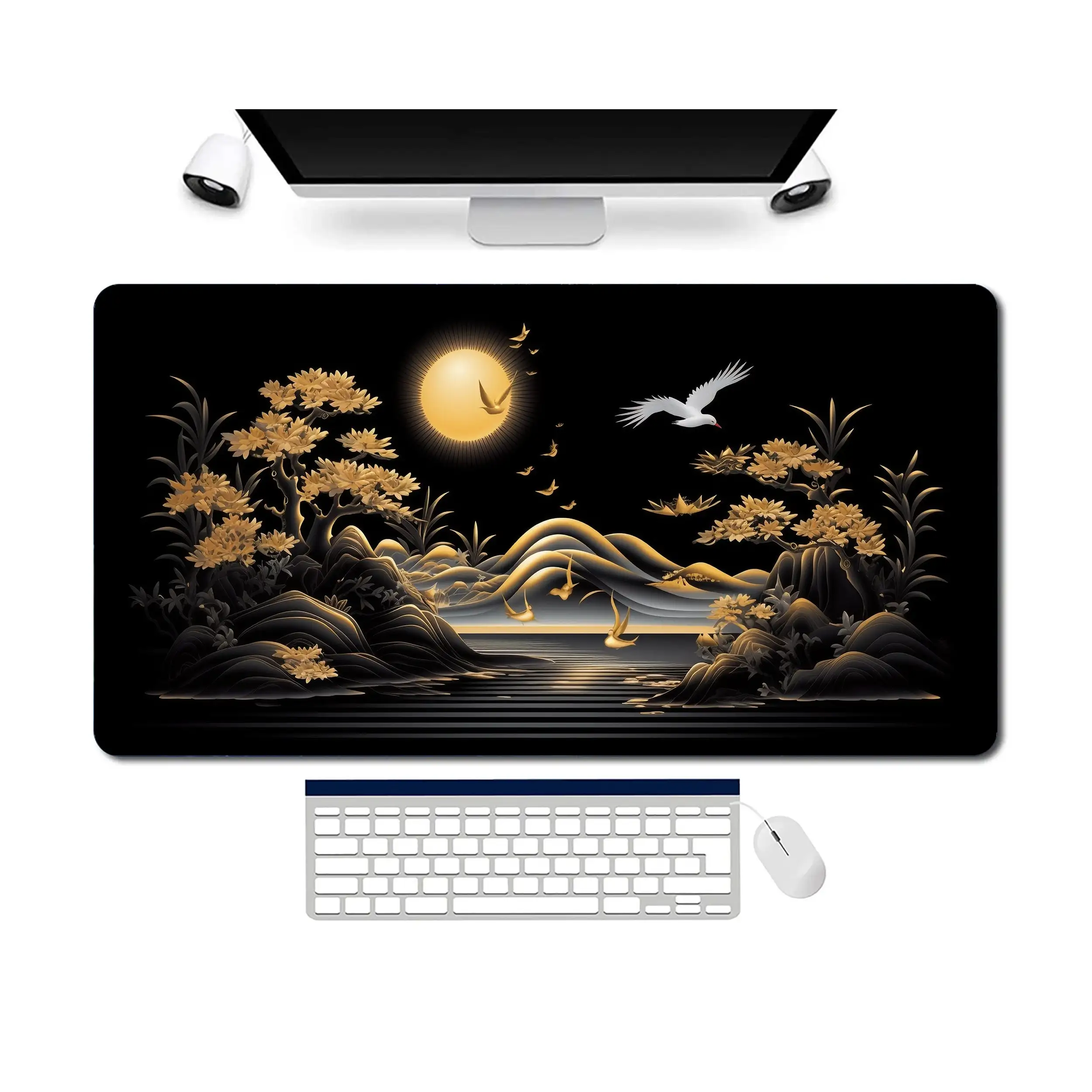 Golden and Black Placemat,non-slip and Waterproof Gaming Mousepad,cute and Attractive Desktop Protector,perfect Gift for Friends