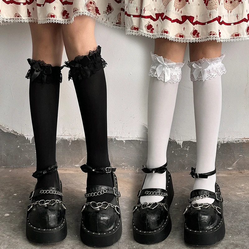 Lolita Lace JK Stockings Bow Knot Lolita Socks Female Long Socks Lolita Soft Sister Jk Uniform Knee Socks Student Cute JK Sock