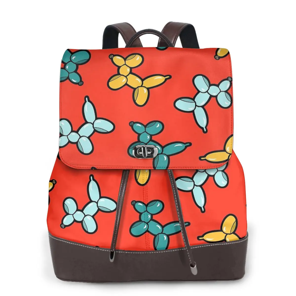 Balloon Animal Dogs Pattern In Red Bookbag School Student Bags Hiking Travel Daypack for Women Fashion Derma Backpack