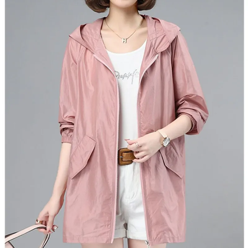 2023 Summer Women Thin Jacket New Sun UV-proof Hooded Coat Outdoor Long Sleeve Female Windbreaker Casual Outwear Top