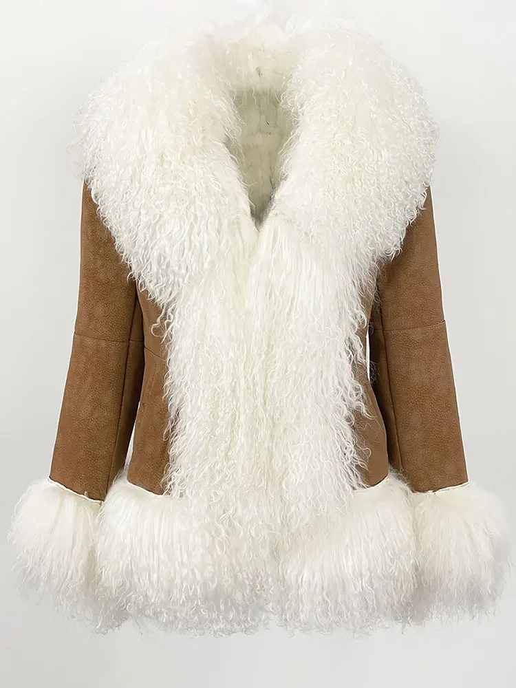Autumn Winter New Women Coat Real Natural Mongolia Sheep Fur Turn-down Collar New Fashion Jacket Thick Warm Casual Overwear