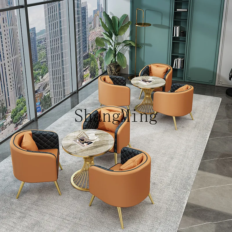 

FG Light Luxury Modern Sales Office Hotel Leather Single Sofa Chair for Negotiation and Leisure Area Table and Chair