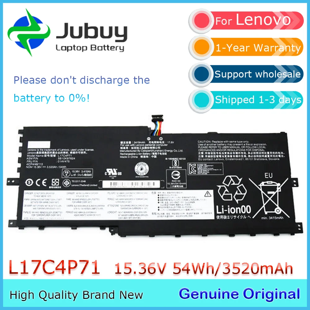 L17C4P71 15.36V 54Wh Original Laptop Battery for Lenovo ThinkPad X1 Yoga Generation 3 2018(20LD000KCD) L17M4P71