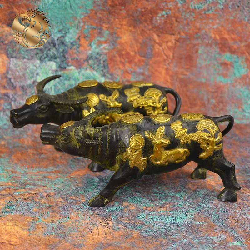 All-brass, gold-plated water buffalo home decor, a lucky buffalo ornament for the entrance hall, a copper buffalo gift and decor