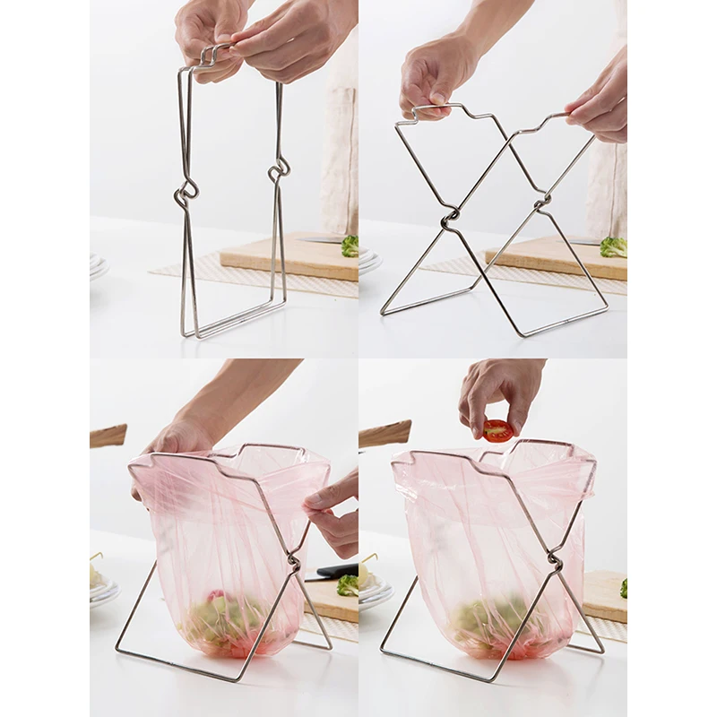 Stainless Steel Garbage Bag Shelf Home Kitchen Countertop Folding Trash Bag Bracket Holder Organizer Dishcloth Towel Rack 분리수거