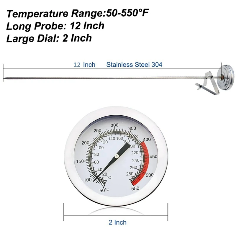 ميزان حرارة الزيت، ميزان حرارة زيت الحلوى للتهدب، ميزان حرارة القلي العميق مع مشبك وعاء، مسبار 12 بوصة -