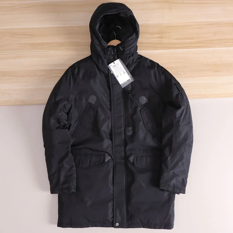 Men's Winter Thickened Large Size Hooded Parka Cotton Jacket Warm Casual Fashion Urban Style Long Sleeve Mid-Length Coat