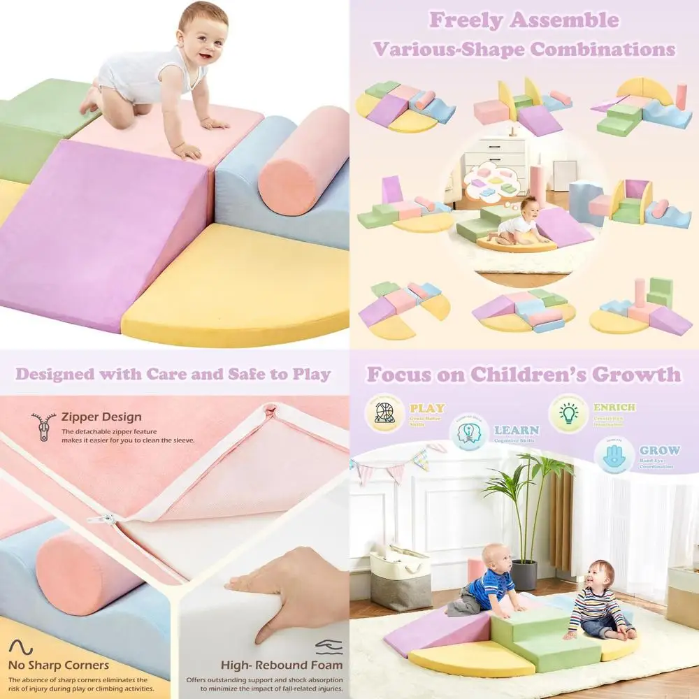 7ピースソフトフォーム幼児用クライミングセット、ハイハイ、クライミング、スライド用の屋内プレイジム