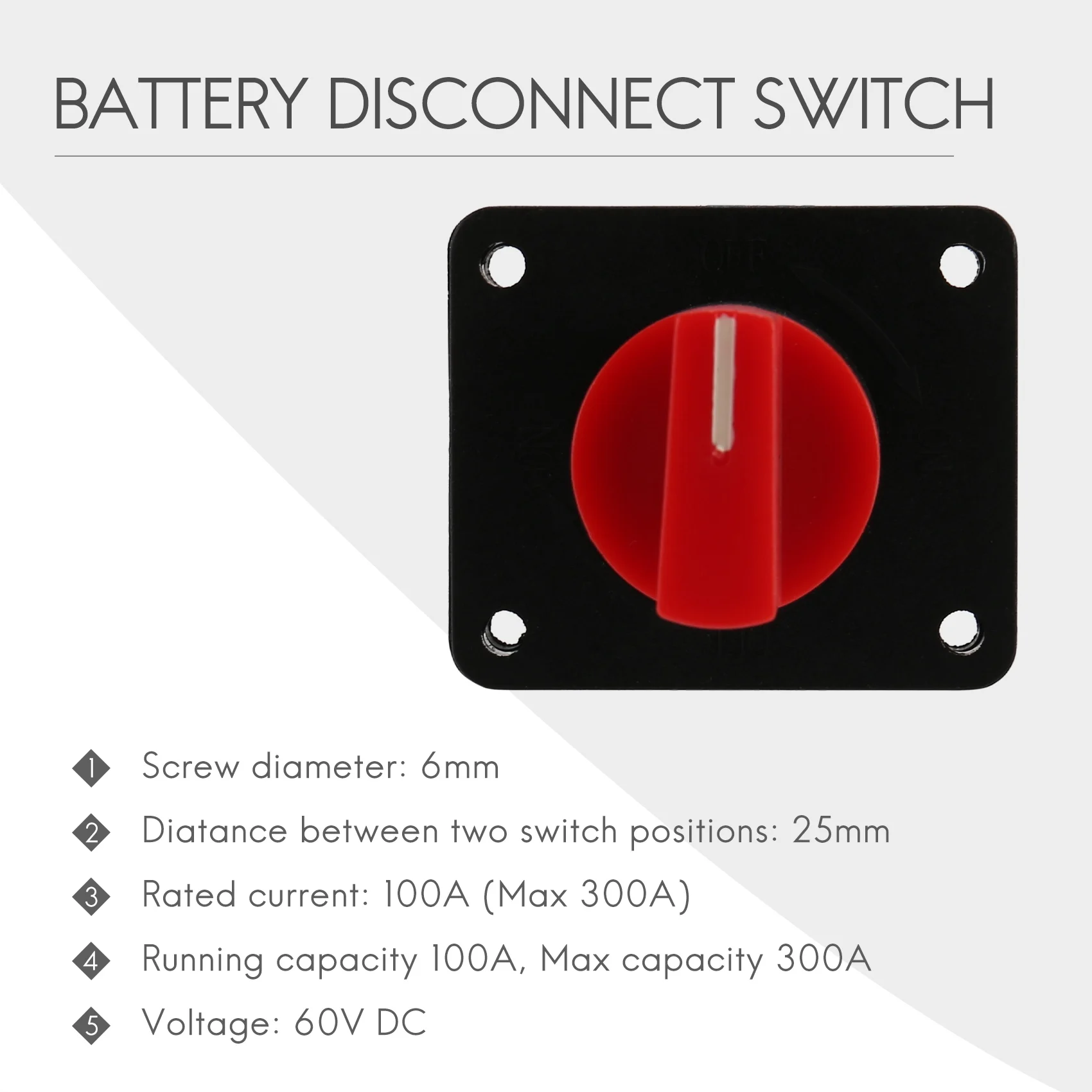 ABQB-12V 300A Battery Power Disconnect Battery Switch Rotary Isolator Kill On Off Switch For RV Boat Car Truck Auto Yacht