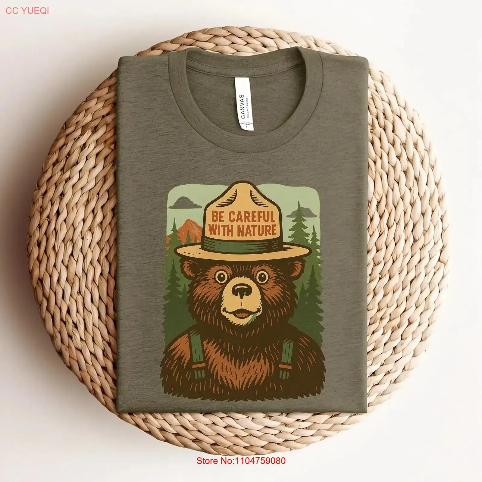 Be Careful With Nature T Shirt Retro Forest Bear Camping Conservation Eco Friendly Wilderness Vintage Lover vintage Washed