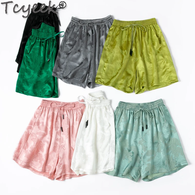 

Tcyeek 50% Mulberry Silk Shorts for Women Clothing 2025 Summer Shorts Lace-up Casual Women's Shorts 7 Colors Pantalones Cortos