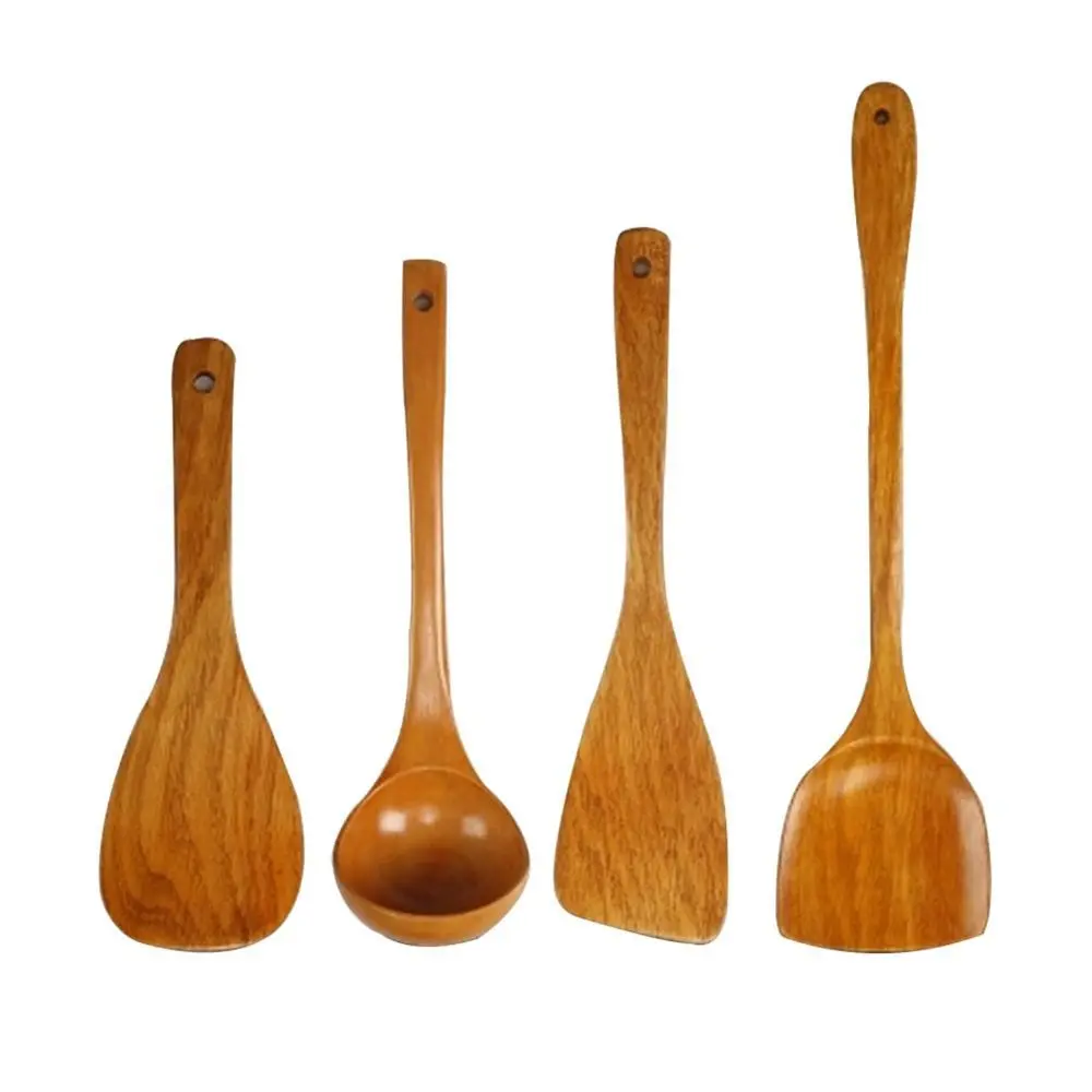 Kitchen Utensil Wooden Non-Stick Spatula Set Cooking Tools Fish Steak Spoon Bamboo Long Hand Wok Accessories