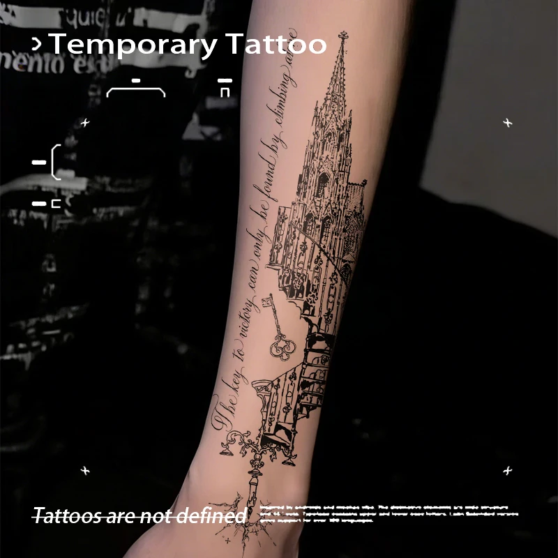 

Gothic Castle Key Tattoo Herbal Juice Waterproof Long Lasting Semi Permanent Temporary Tattoos For Men Women Arm Body Art