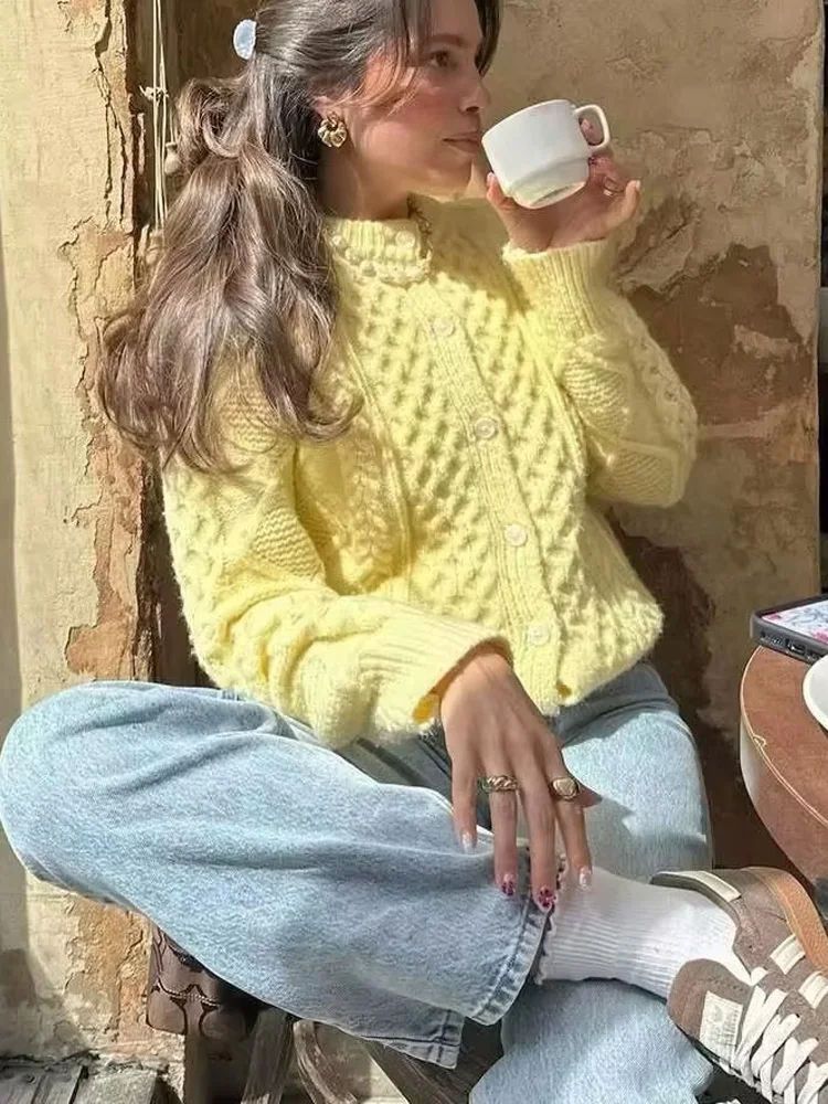 

HH Women Fashion Lazy Twist Soft Glutinous Long Sleeve Sweater Female Elegant High Street Casual Knitted Cardigan Top Mujer