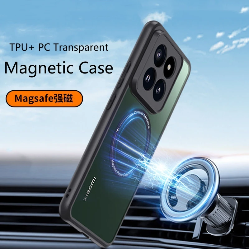 Magnetic Case For Xiaomi 14T Pro Mi 14 Xiaomi 13 Mi13 T MagSafe Matte Clear Phone Back Cover Protect Shell Shockproof Bumper