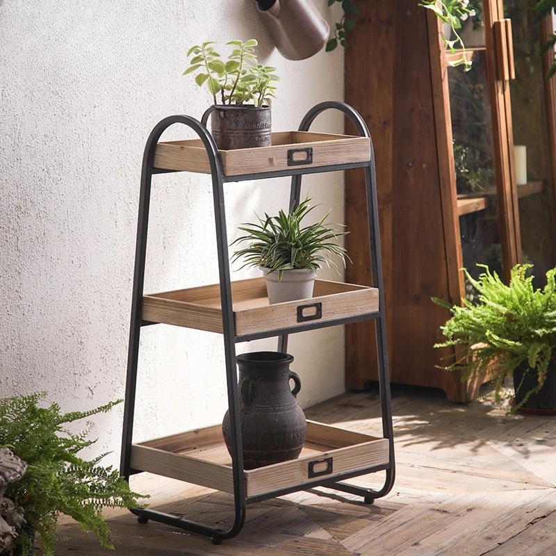 

Modern simple and retro balcony flower stand, living room sofa side snack rack, garden wrought iron old multi-layer storage