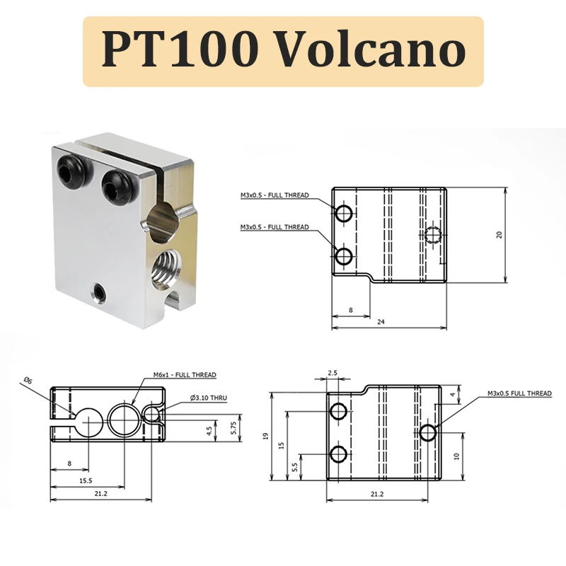 Blocco termico in alluminio CR10 vulcano PT100 V6 blocco riscaldato per stampante 3D Ender-3 S1 Pro CR10 Pro CR6 SE Elegoo ANYCUBIC