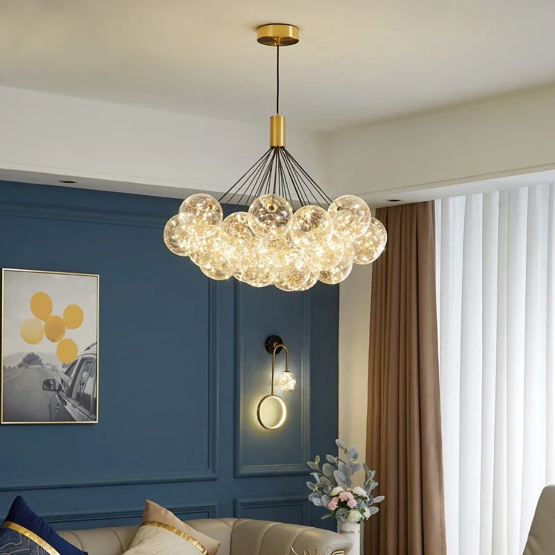 

Modern Parlor Ceiling Chandeliers Clear Glass Bedroom Dining Room Hanglamp Gypsophila Height Adjustable Home Decor Star Lighting