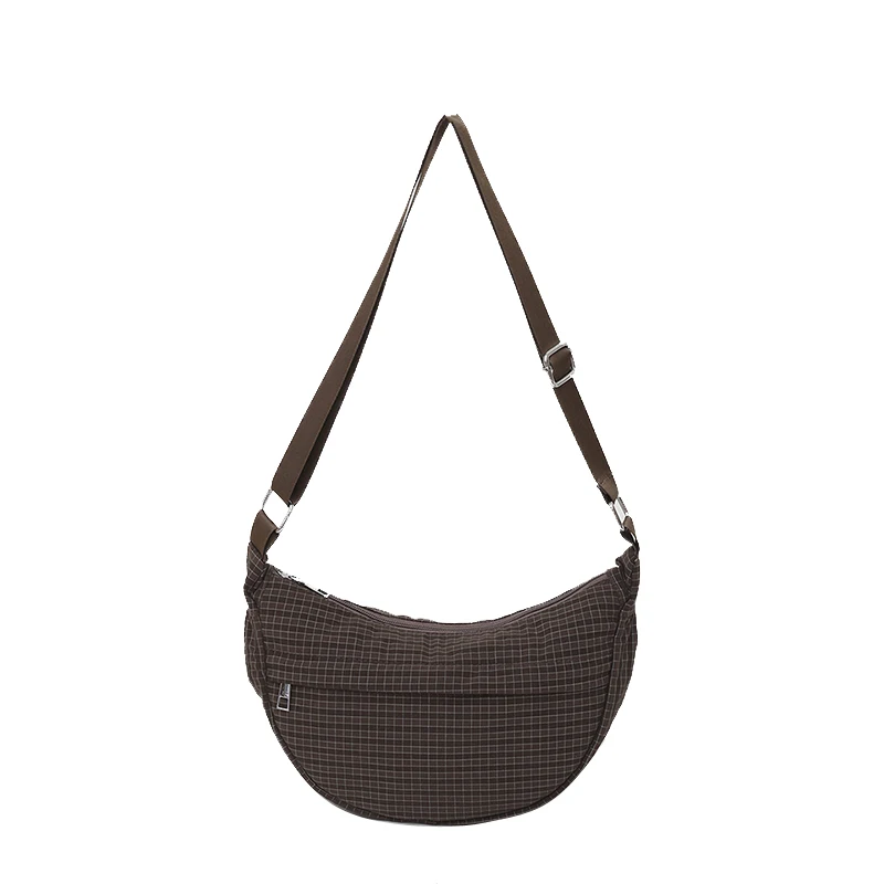 

Women Nylon Crossbody Bag with Adjustable Strap Versatile Grid Sling Bag Trendy Dumpling Bag Female Travel Shopping Bag