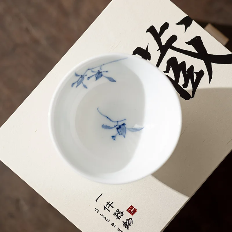 Pure Hand-painted Butterfly Orchid Complete Cup Girl Ceramic Tea Cup Master Cup Small Single Cup Kung Fu Tea Set Sample Tea Cup