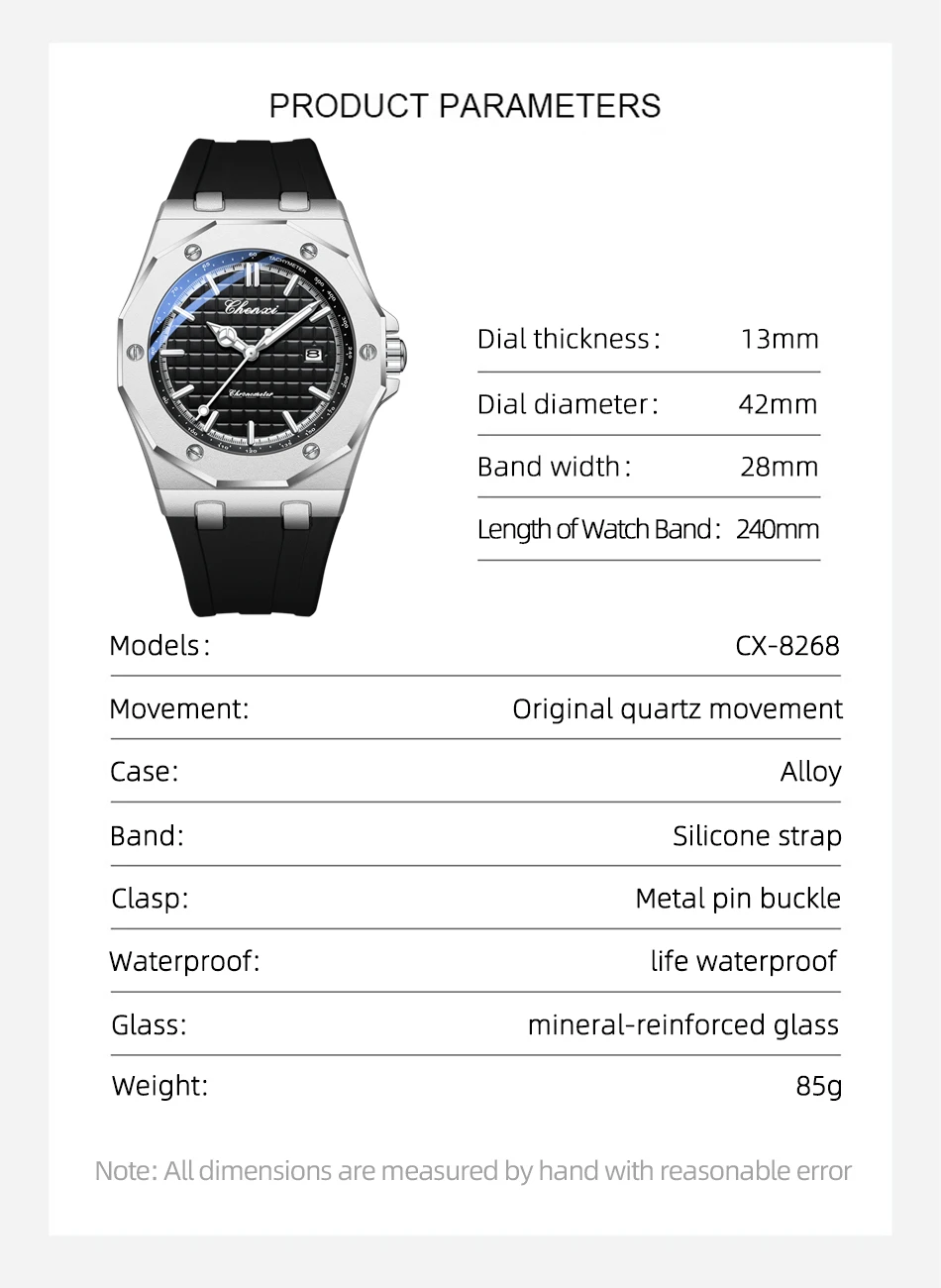 CHENXI 8268 Men's Luxury Watch Top Brand Compact Silicone Waterproof Calendar Night Light Men's Texture Watch Gift Reloj Hombre