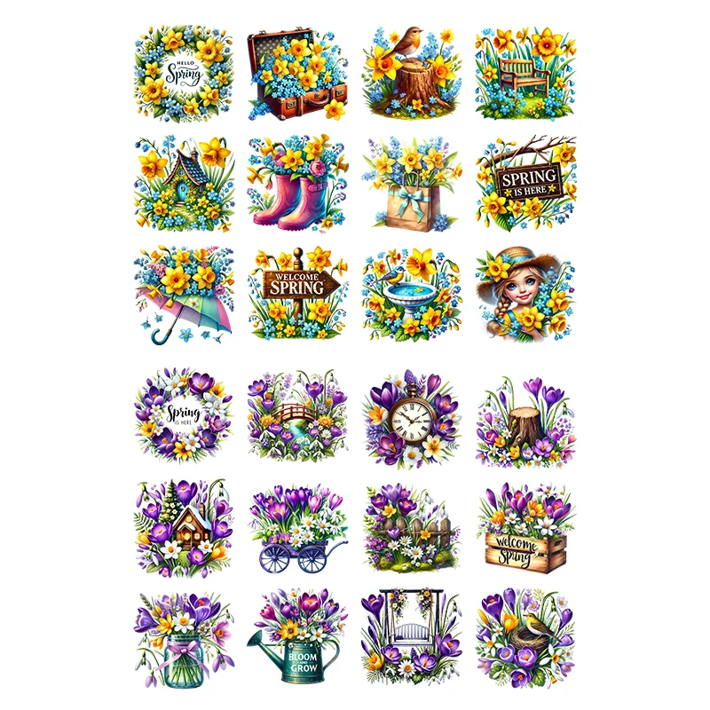 Kid Cute Spring Flower Bridge room Girl Iron On Heat Transfer Sticker For Clothes Pinted Vinyl Thermal Washable T-Shirt Decal