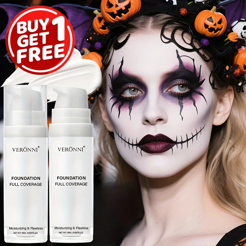 2pack White Liquid Foundation,Full Coverage Heavy Duty Coverage,Creamy Liquid Formula for Extreme Goth Makeup,Halloween,Cosplay
