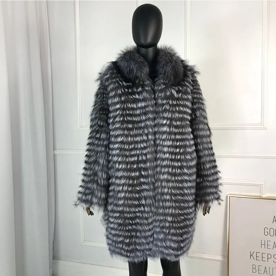 

Women's Silver Fox Fur Coat Long Fur Coats Real Fox Fur Coat 2024 New Fashion Luxury Womens Clothing