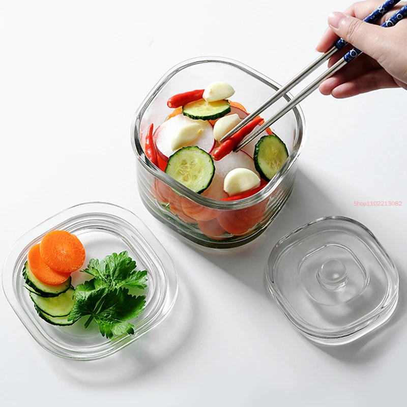 Korean Style Glass Kimchi Jars Household Transparent Light Stain Thickened Weight Stone with Lid Kitchen