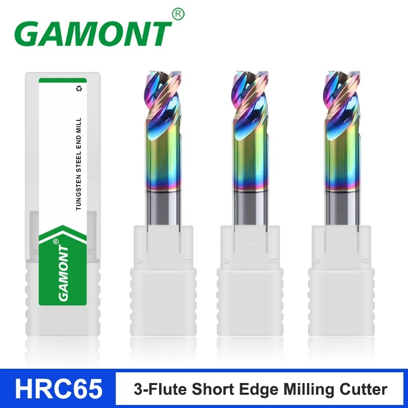 GAMONT 1.0mm-12.0mm 3-Flute Short Edge Milling Cutter Tungsten Steel Carbide Colorful Coating Flat End Mills CNC Machining Tools