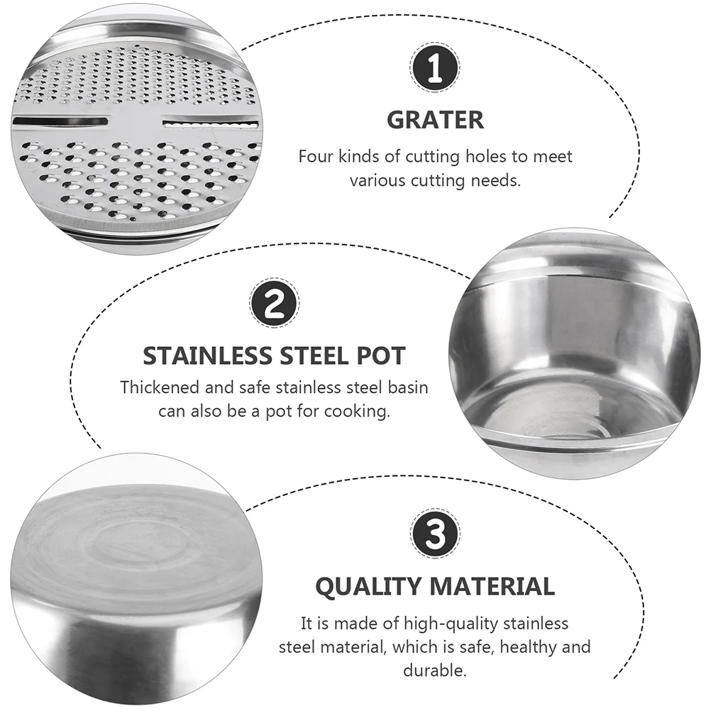 

1 set Grater Basin Stainless Steel Vegetable Cutter 2 In 1 Washing Basin For Fruits Vegetables Rice Grating Storage Holder