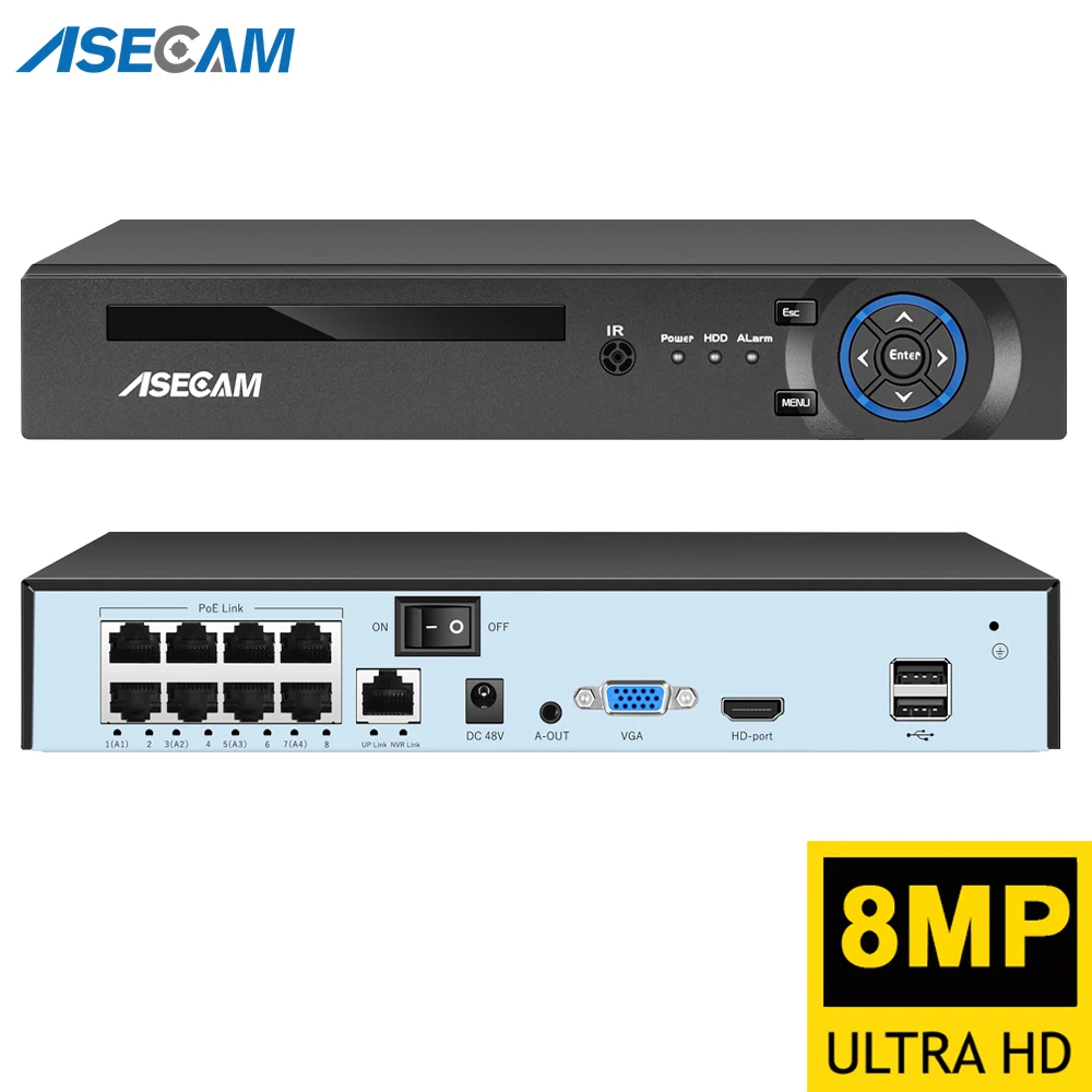 ASECAM 8MP 4K регистратор видеонаблюдения POE NVR H.265 IP камера система Onvif Распознавание лиц P2P Аудио ИП видеорегистратор XMeye